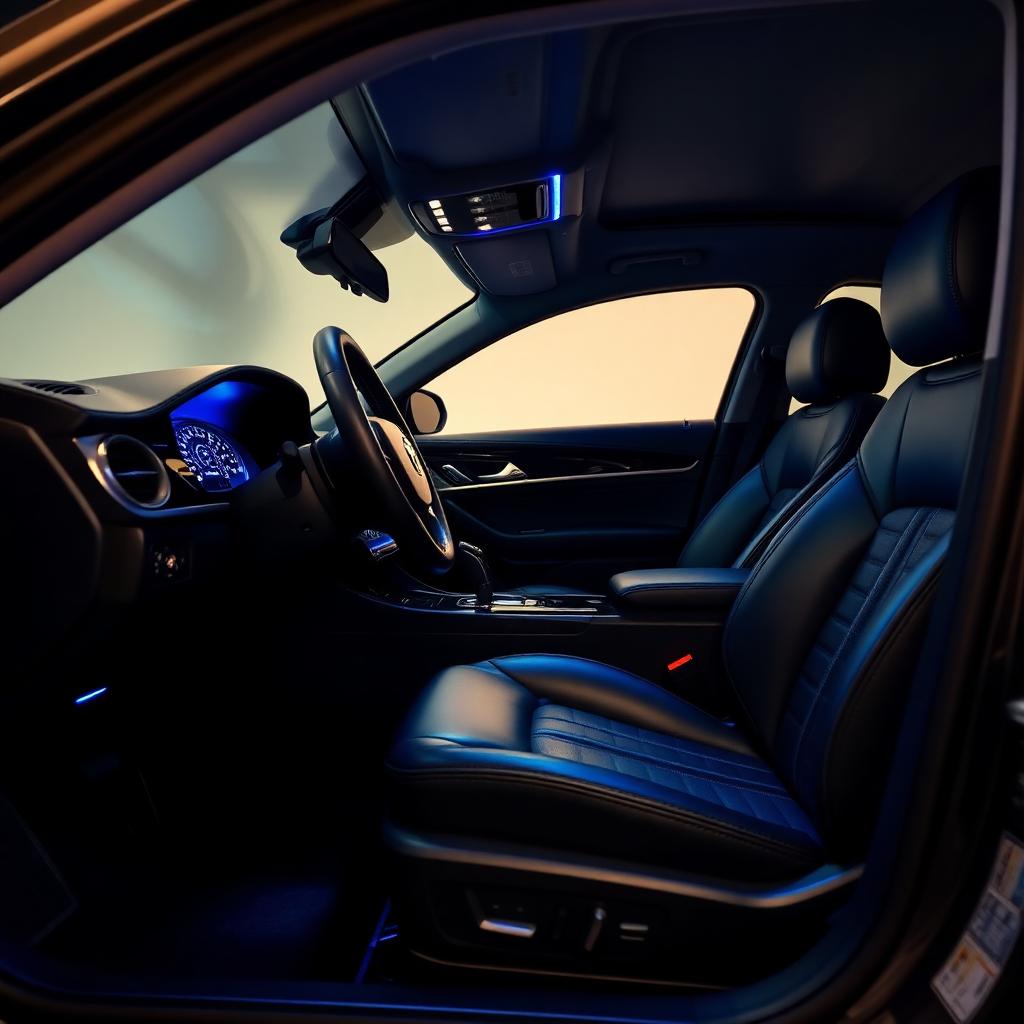 Pristine black leather luxury car interior