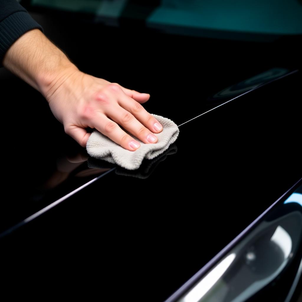 Hand applying ceramic coating to glossy black paint